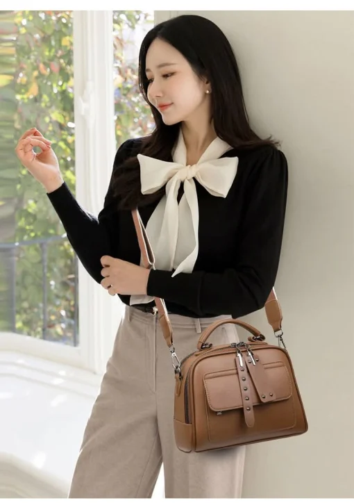 Luxury Design Genuine Soft Leather Handbag(মিষ্টি ব্রাউন কালার) - Image 3