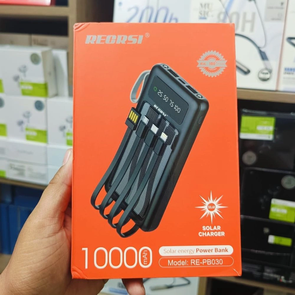 Regrsi 10000mAh Solar Energy power bank with charging cable - Image 3