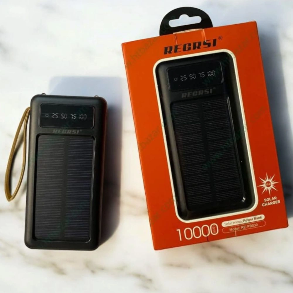 Regrsi 10000mAh Solar Energy power bank with charging cable