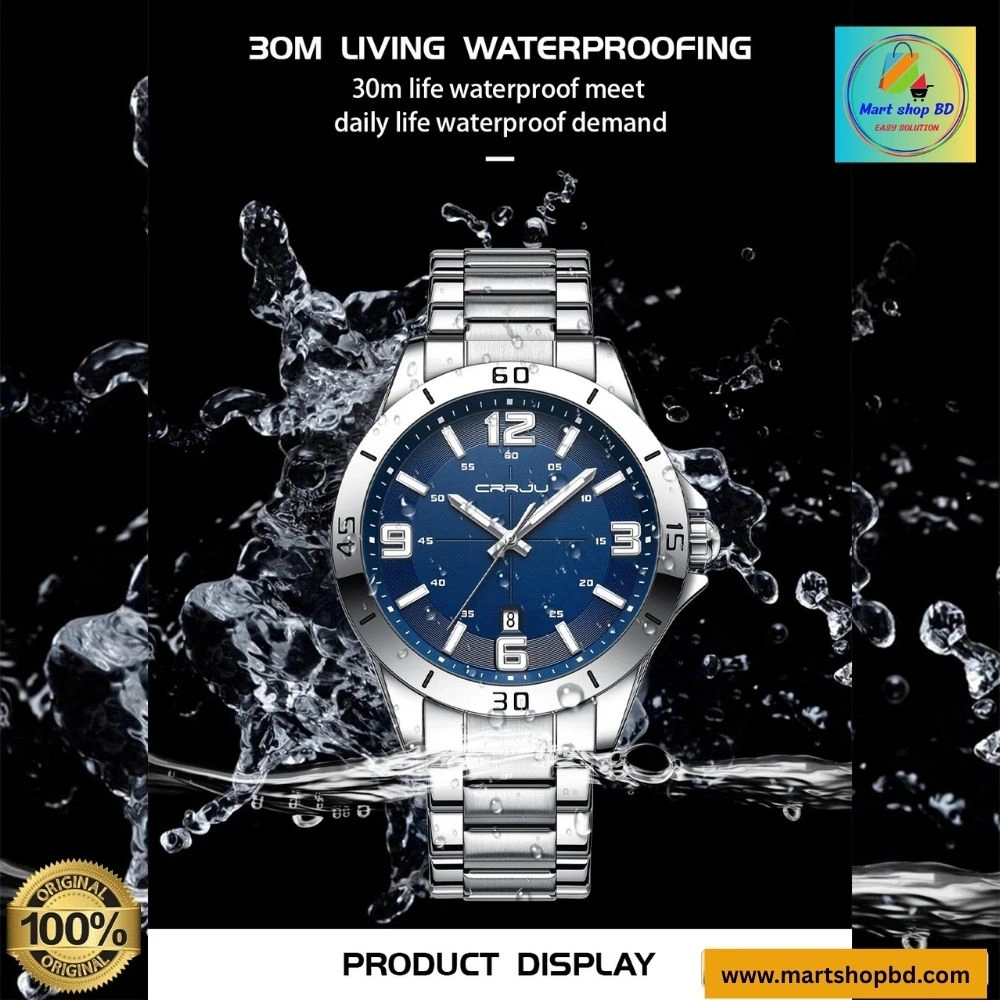 CRRJU 5003 Man’s Premium Waterproof Watch-Silver Blue - Image 3