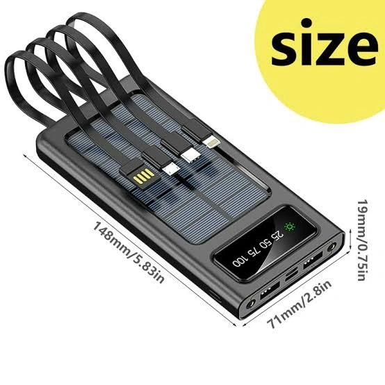 Regrsi 10000mAh Solar Energy power bank with charging cable - Image 2